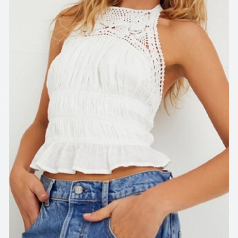 Free People Ellie size L off white crochet halter